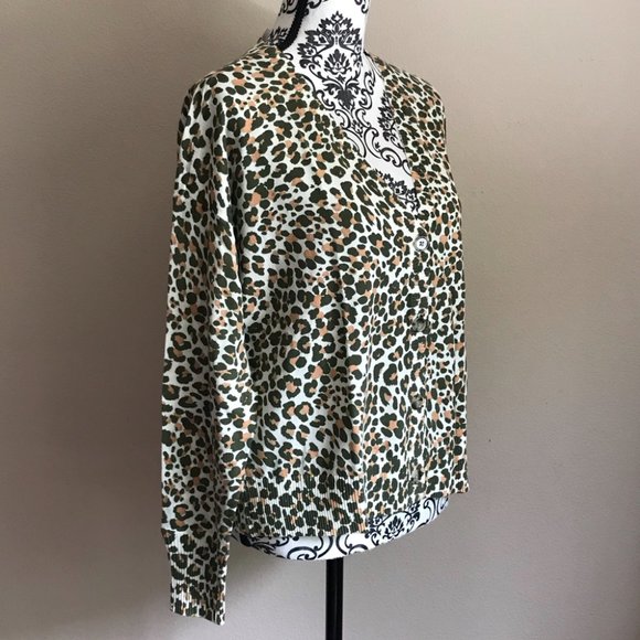 Ann Taylor LOFT Cotton Leopard Print V-Neck Cardigan - Size Small - Picture 5 of 7